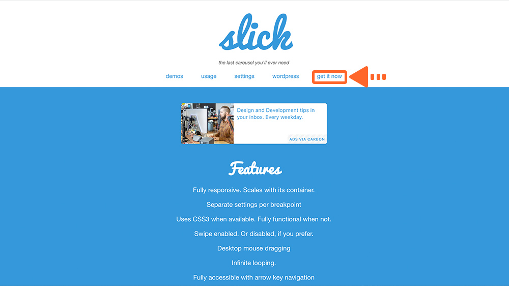 jQuery slickのトップページのキャプチャ