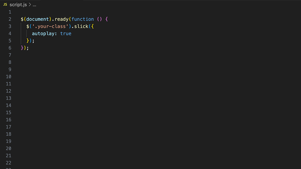 jQuery slickに使うJavaScript外部ファイルの記入例(スライダーの自動再生のオプション追加)のキャプチャ